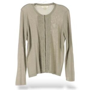 Burberry London Womens Cardigan XL Olive Green Knit‎ Button Front Ruffle Detail